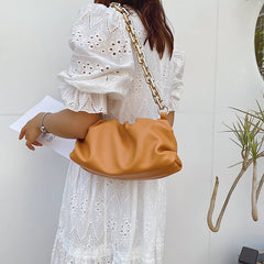 Pleated Messenger Bag with Thick Chain Clip Cloud Design