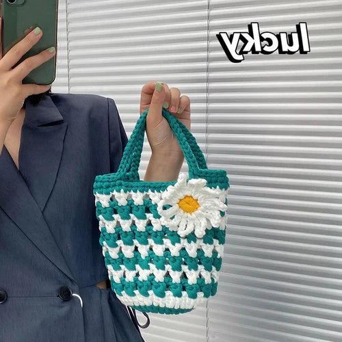 Women's Floral Knit Shoulder Bag Beach Bag Small