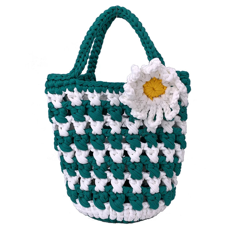 Women's Floral Knit Shoulder Bag Beach Bag Small