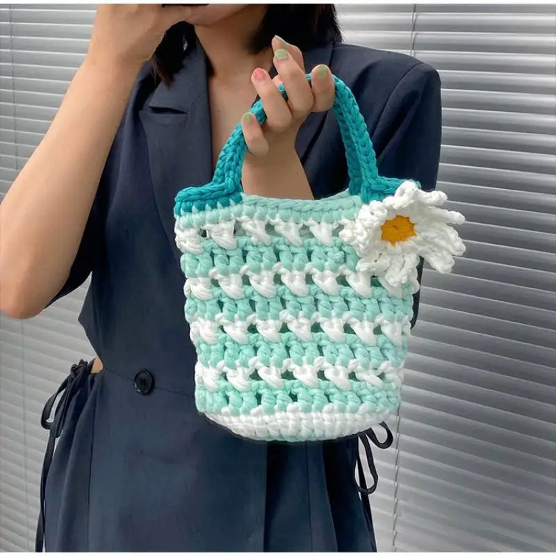 Women's Floral Knit Shoulder Bag Beach Bag Small