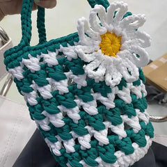 Women's Floral Knit Shoulder Bag Beach Bag Small