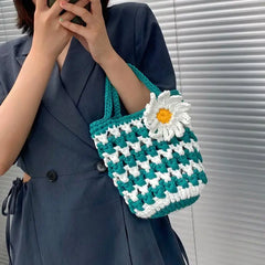 Women's Floral Knit Shoulder Bag Beach Bag Small