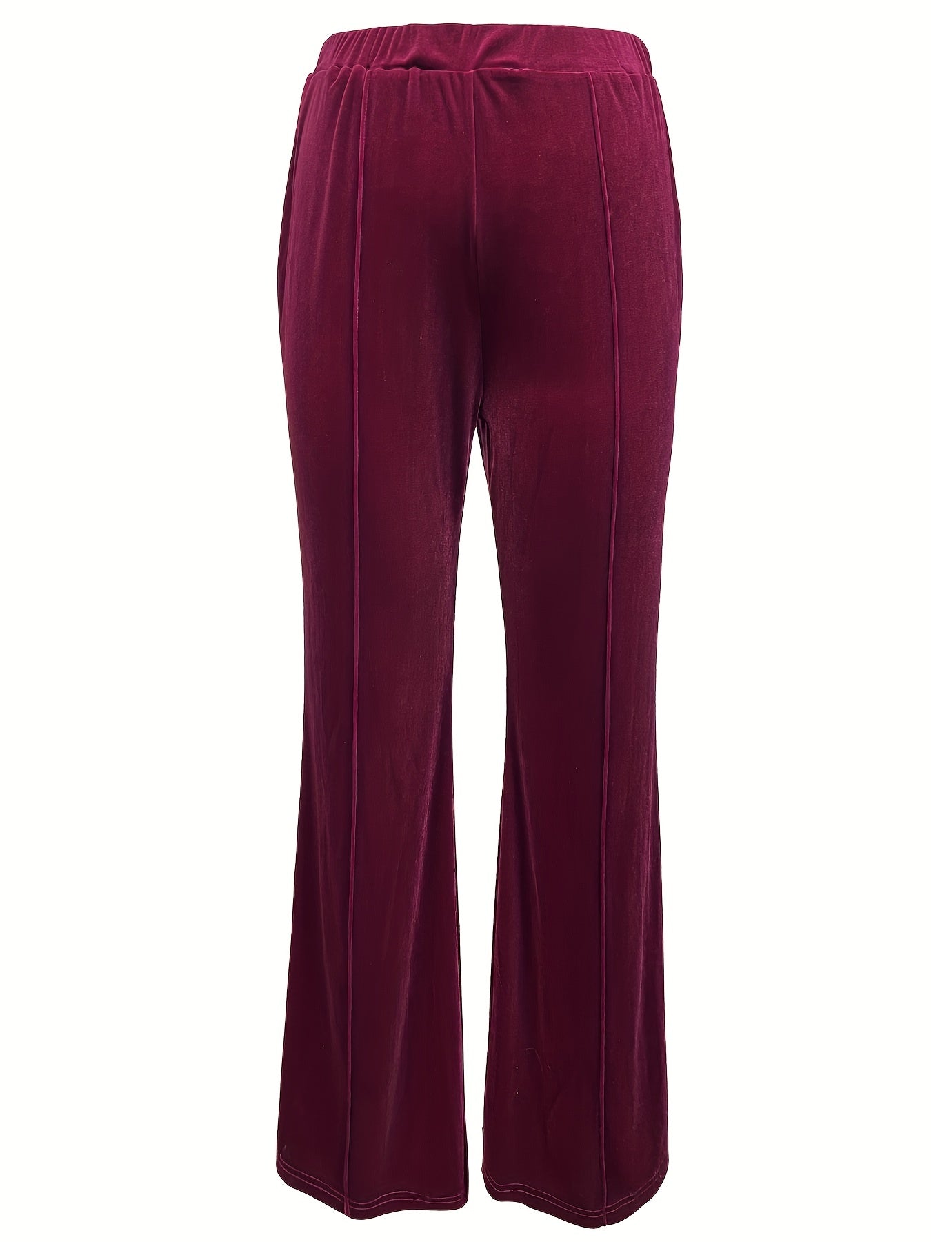  Velvet Flared Leg Trousers High Rise Elastic Waist