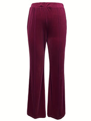  Velvet Flared Leg Trousers High Rise Elastic Waist