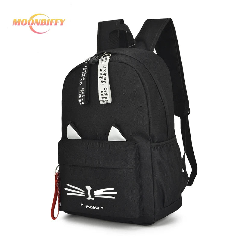 Cute Cartoon Cat Ears School Bags For Teenage Girls Nylon Backpack