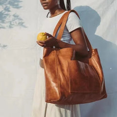 2021 Retro Oil Wax Leather Tote Bag Women's Handbag Large Capacity Shoulder Bag