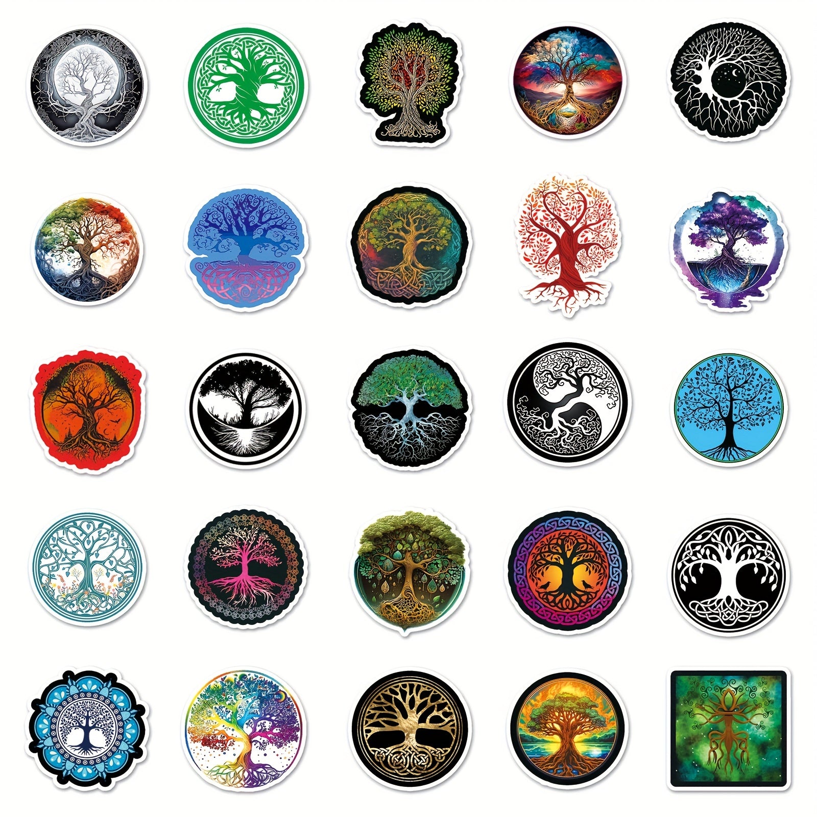 50pcs Retro Viking Tree Of Life Graffiti Stickers, Waterproof DIY Sticker