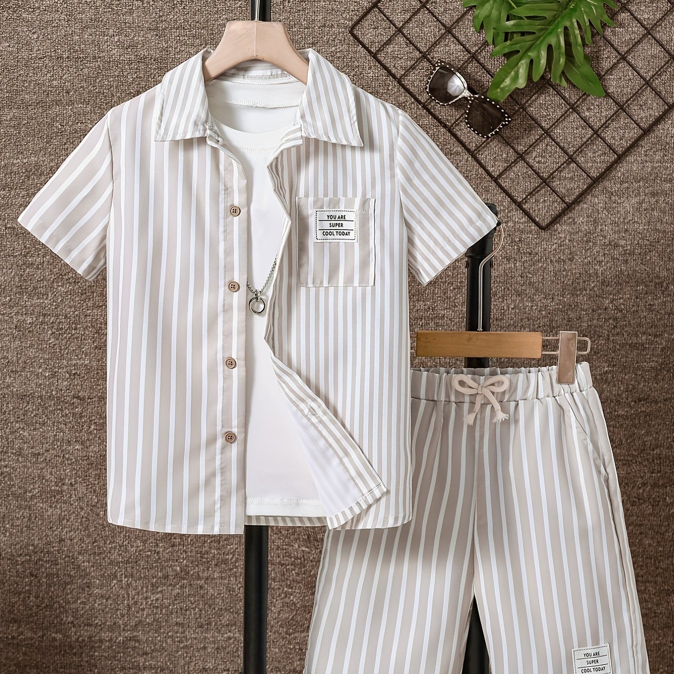 2pcs Boys Casual Stripe Shirt & Shorts Set Summer Kids Clothing