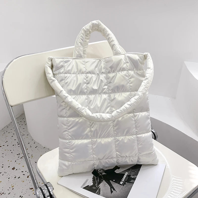 2021 Women's Quilted Shoulder Bag for Winter, Large Capacity Nylon Tote