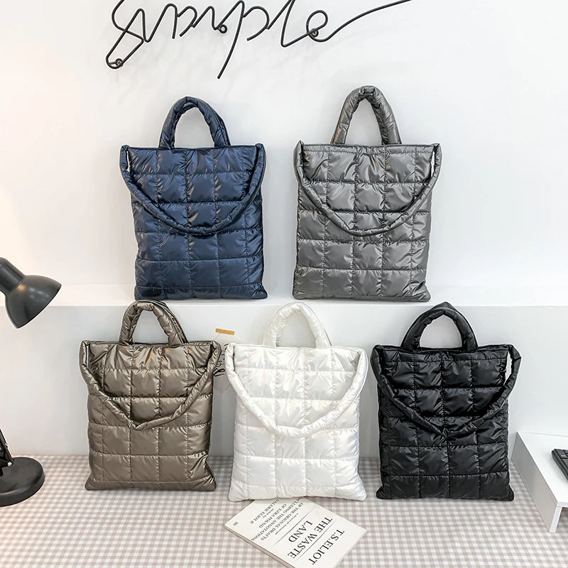 2021 Women's Quilted Shoulder Bag for Winter, Large Capacity Nylon Tote