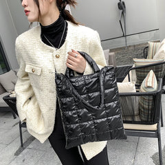 2021 Women's Quilted Shoulder Bag for Winter, Large Capacity Nylon Tote