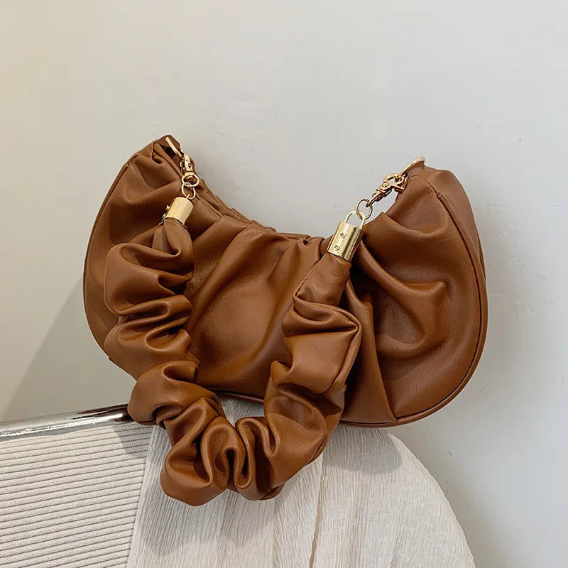 Autumn Folds Pu Leather Shoulder Bag for Women Chain Handbag