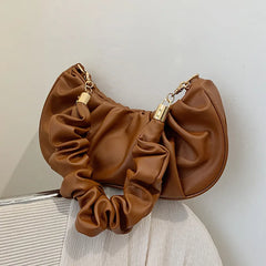 Autumn Folds Pu Leather Shoulder Bag for Women Chain Handbag