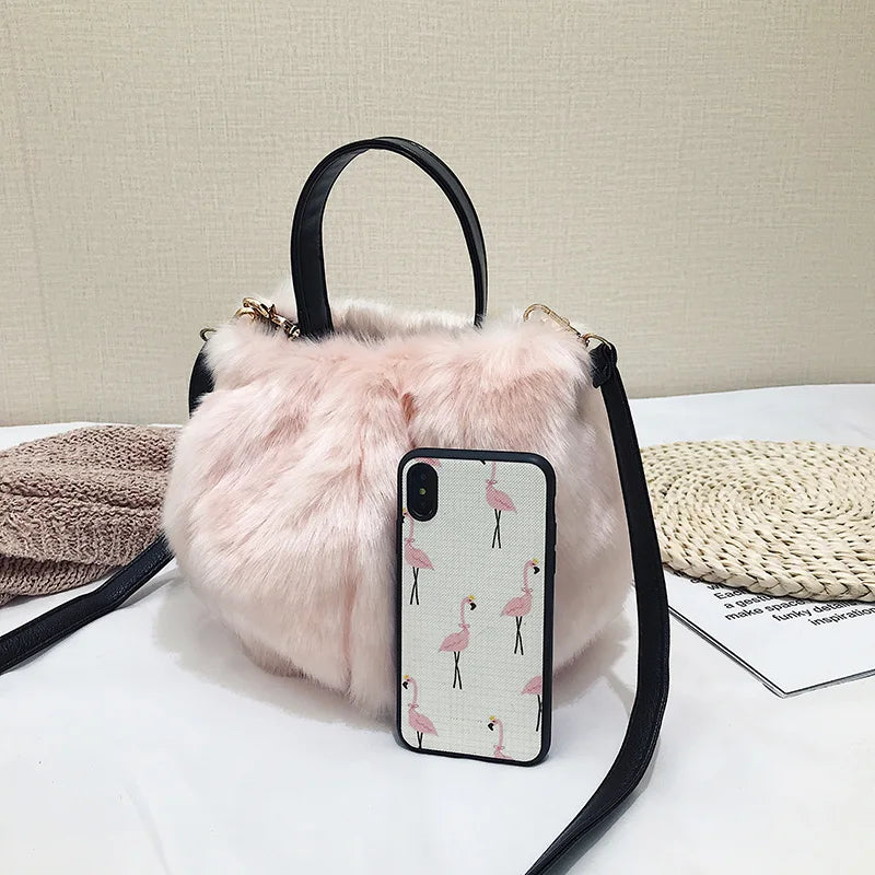 Plush Bucket Handbag Small Bag for Party
