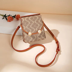 Beaded Shoulder Bag Mini Purse Top Handle Small Phone Pocket Brown