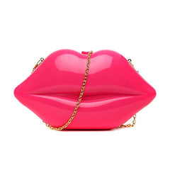 Red Lips Clutch Bag Acrylic Chain Shoulder Bag Evening Purse MN443