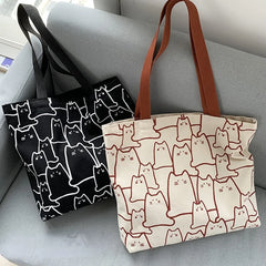 Canvas Cats Tote Bag Cartoon Eco Shoulder Bag