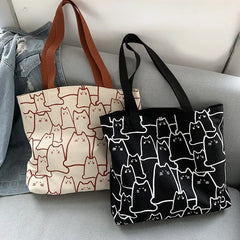 Cartoon Cats Canvas Shopper Tote Bag Eco Shoulder Bag
