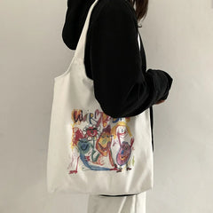 Canvas Shoulder Bags Women Large Capacity Comic Cartoon Handbags Tote