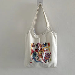 Canvas Shoulder Bags Women Large Capacity Comic Cartoon Handbags Tote