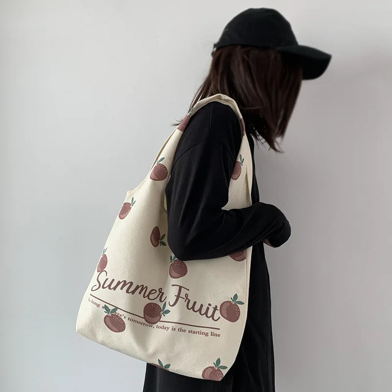 Korea Style Fruit Print Tote Bag Purse Handbag Eco-Friendly Canvas