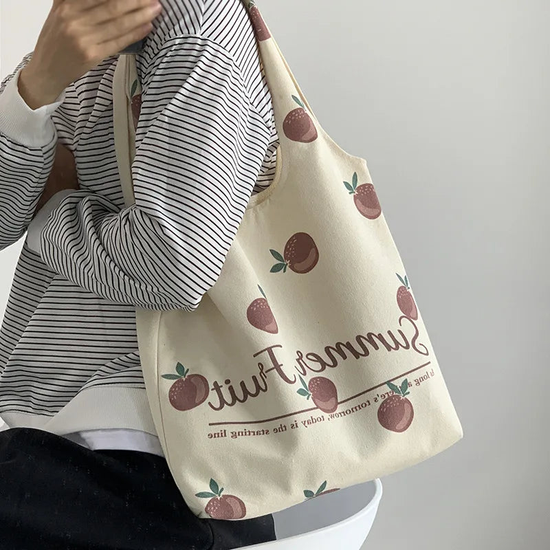 Korea Style Fruit Print Tote Bag Purse Handbag Eco-Friendly Canvas