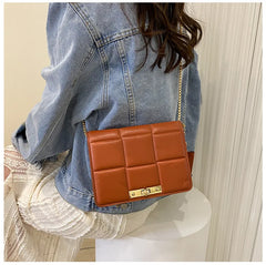 Quilted Plaid Flap Bag PU Leather Shoulder Chain Crossbody Purse