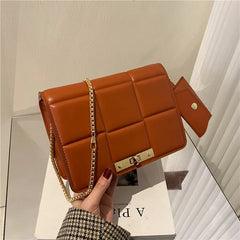 Quilted Plaid Flap Bag PU Leather Shoulder Chain Crossbody Purse