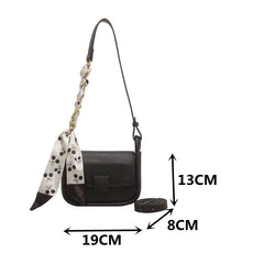 Women's Chain Shoulder Bag Small Flap Handbag with Silk Scarf Messenger Bag