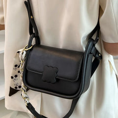 Women's Chain Shoulder Bag Small Flap Handbag with Silk Scarf Messenger Bag