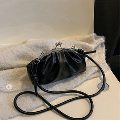 Cloud Shoulder Bags For Female Pleated Clip Soft Leather Crossbody Bags