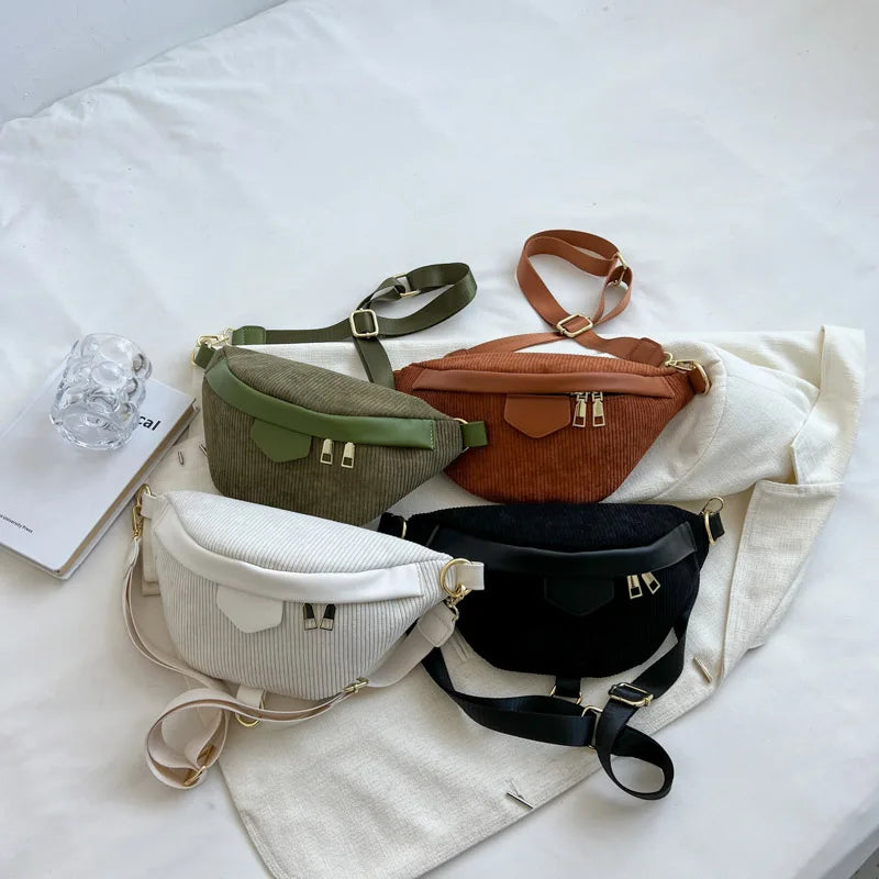 Corduroy Waist Bag Canvas Shoulder Crossbody Phone Chest Bag