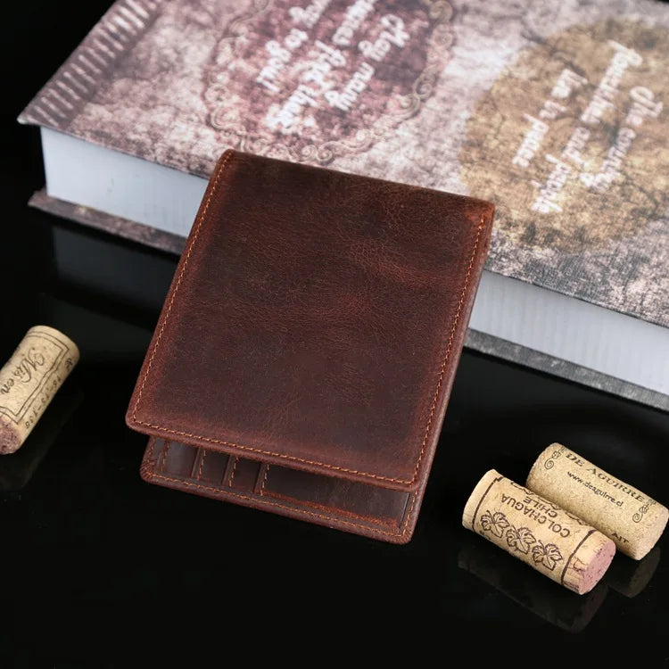 Crazy Horse Leather Men Wallets Retro Laser Lettering Wallet
