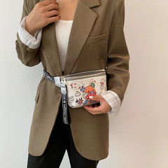 Women's Bear Pattern Leather Waist Bag Travel Fanny Pack