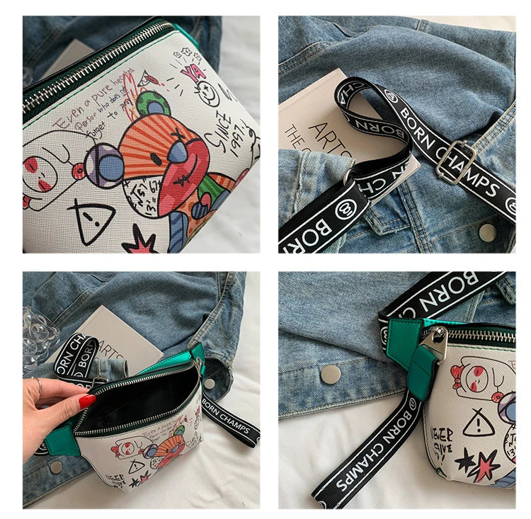 Women's Bear Pattern Leather Waist Bag Travel Fanny Pack
