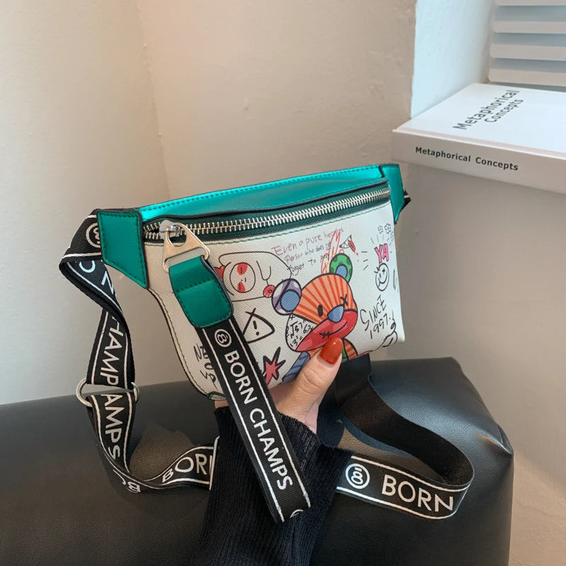 Women's Bear Pattern Leather Waist Bag Travel Fanny Pack