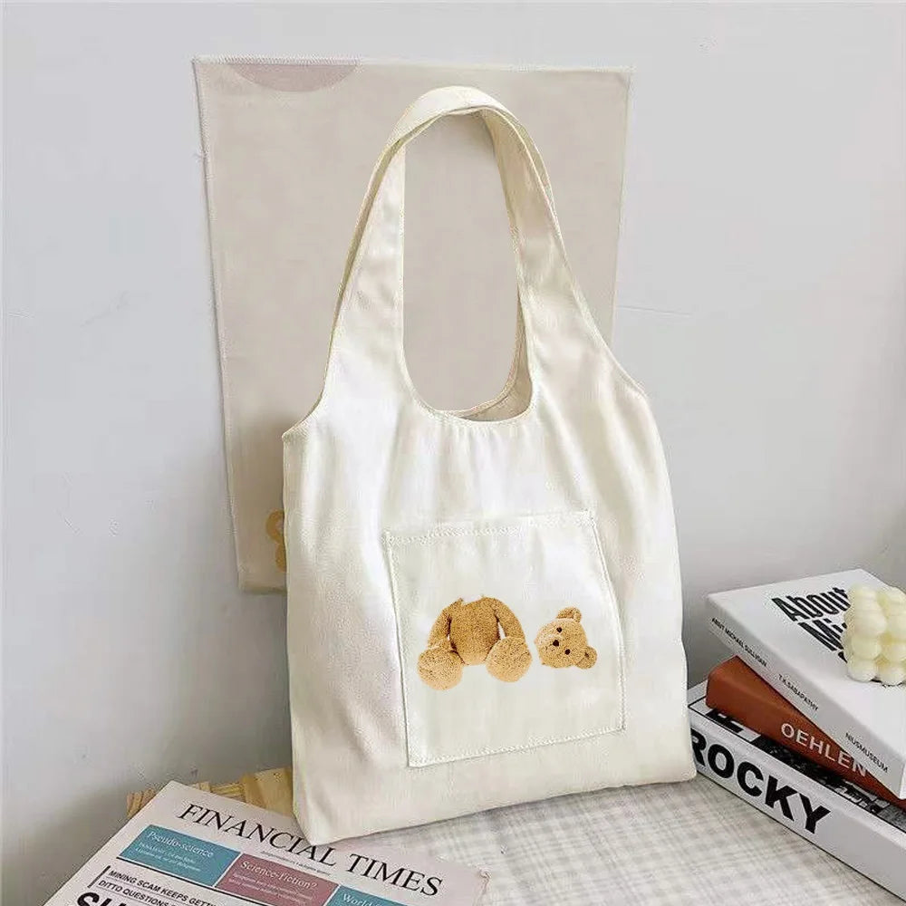 Bear Print Canvas Shoulder Vest Bag Women Version Large Capacity