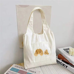 Bear Print Canvas Shoulder Vest Bag Women Version Large Capacity