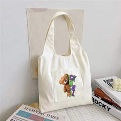Bear Print Canvas Shoulder Vest Bag Women Version Large Capacity