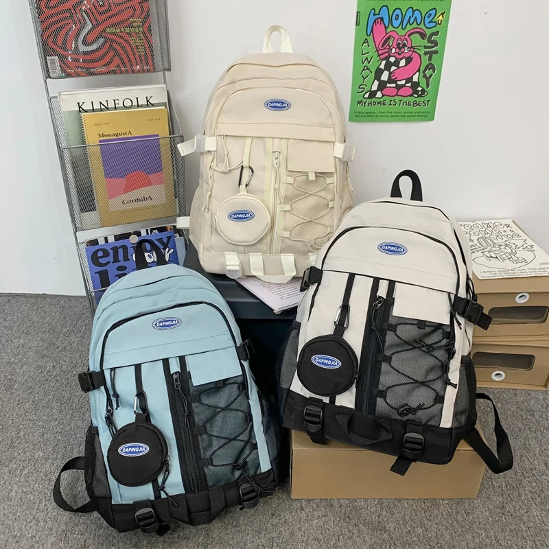 Waterproof Multi-Pocket Nylon School Backpack for Students