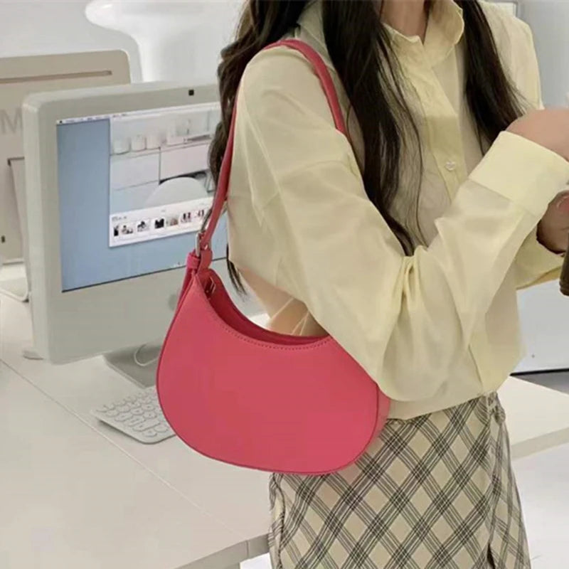 Women's Half-moon Underarm Bag Casual Shoulder Crossbody Solid Handbags