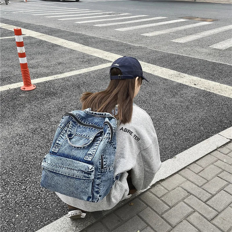 Denim Women Backpack Retro Travel Bag Large Capacity Student Backpack