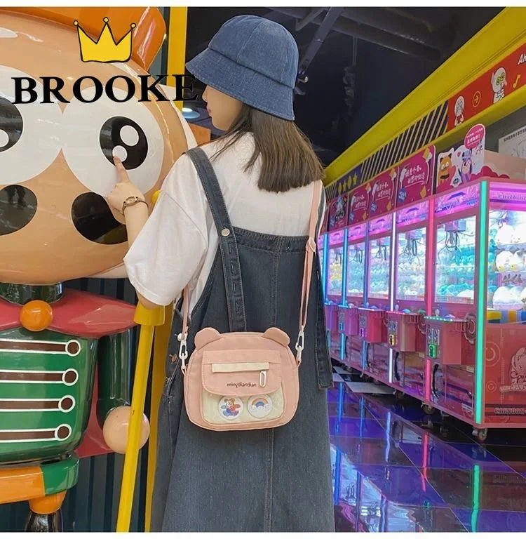 Women Bear Canvas Shoulder Bag High Capacity S...