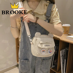 Women Bear Canvas Shoulder Bag High Capacity S...