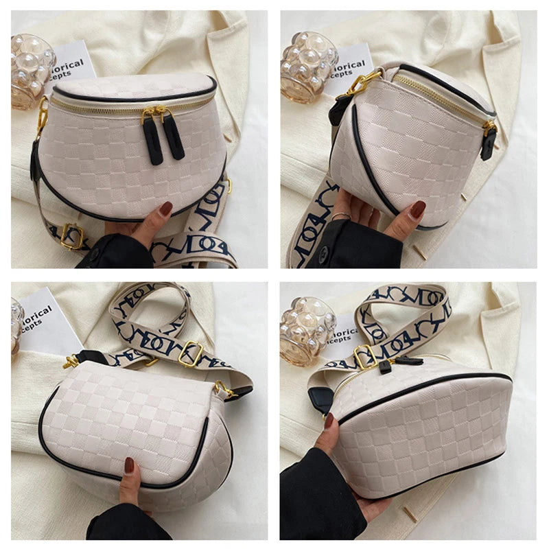 Crossbody Bag Pu Leather Soft Messenger Bags For Ladies Zipper Wide Shoulder