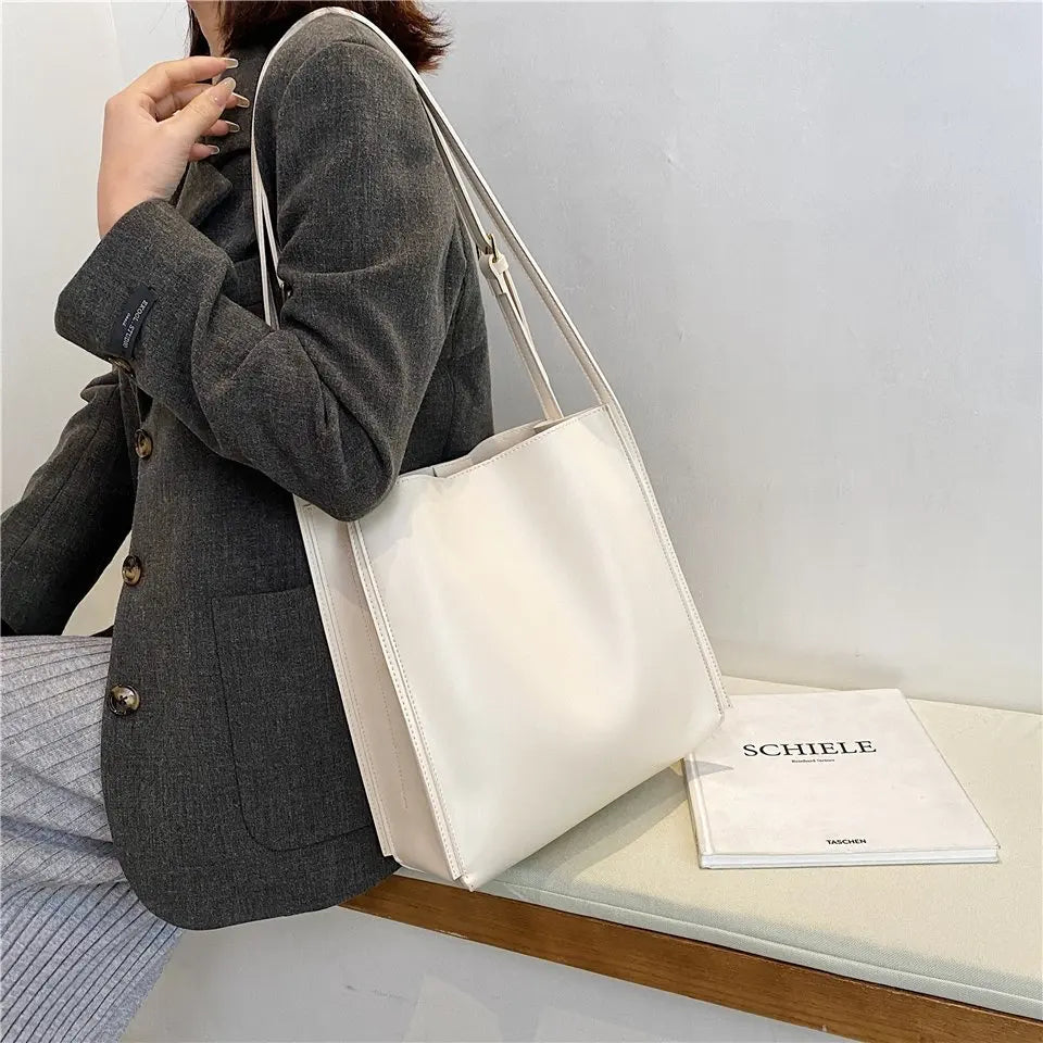 Women Leather Shoulder Bag Large Capacity Solid Totes Handbag