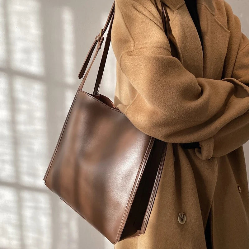 Women Leather Shoulder Bag Large Capacity Solid Totes Handbag