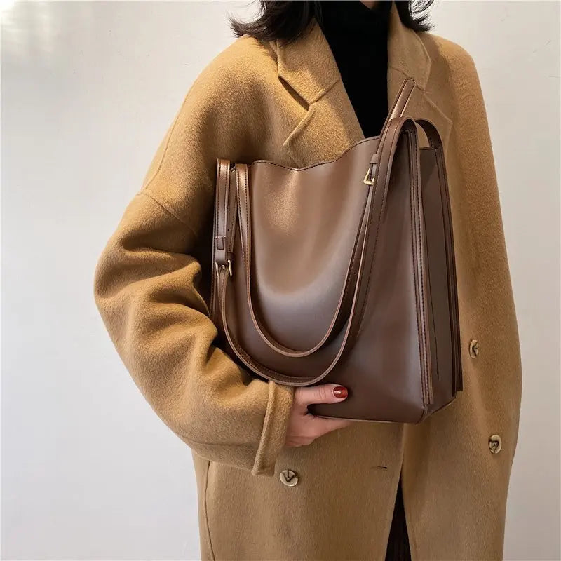 Women Leather Shoulder Bag Large Capacity Solid Totes Handbag