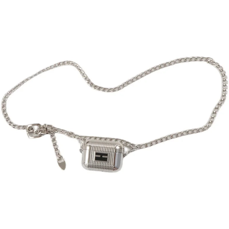 Metal Chain Waist Belt with Letter Bag Box Women European Ins Mini Fanny Packs