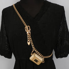 Metal Chain Waist Belt with Letter Bag Box Women European Ins Mini Fanny Packs